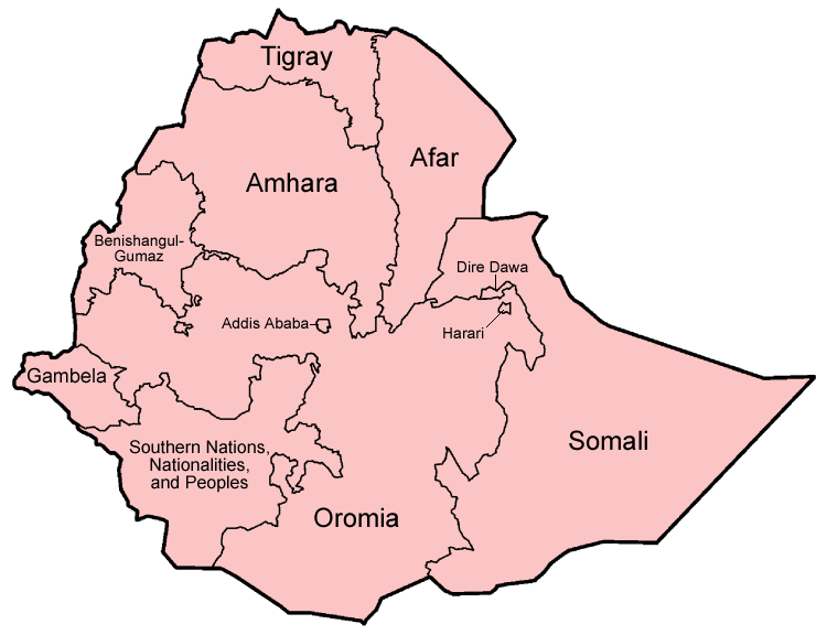 Map of Ethiopia showing BeLight's 7 target regions